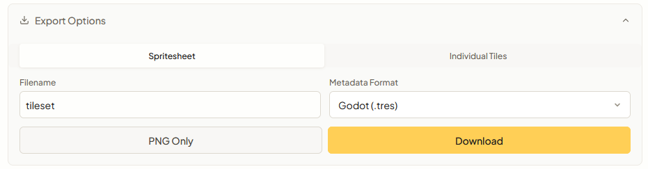 Tileset export dialog