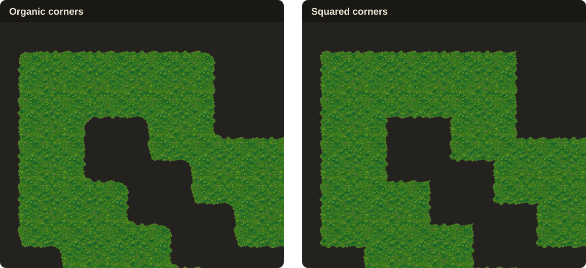 Organic and Squared corner styles on the same tileset