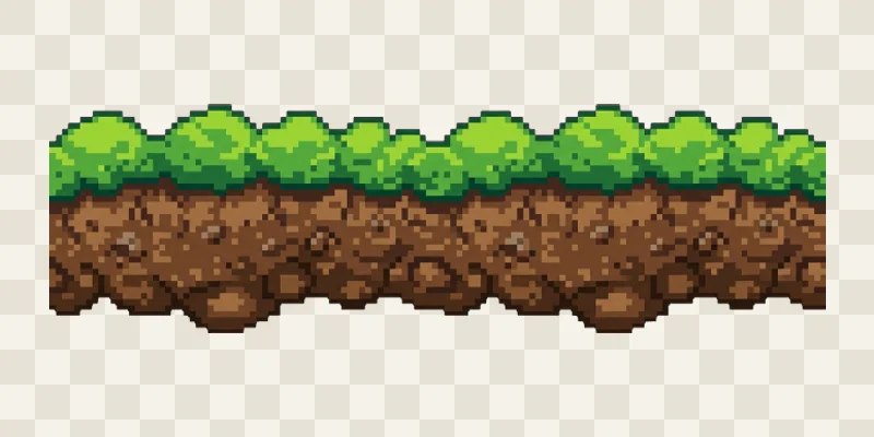 A self-tiling pixel art platform generated by AI: grass on top, packed dirt below