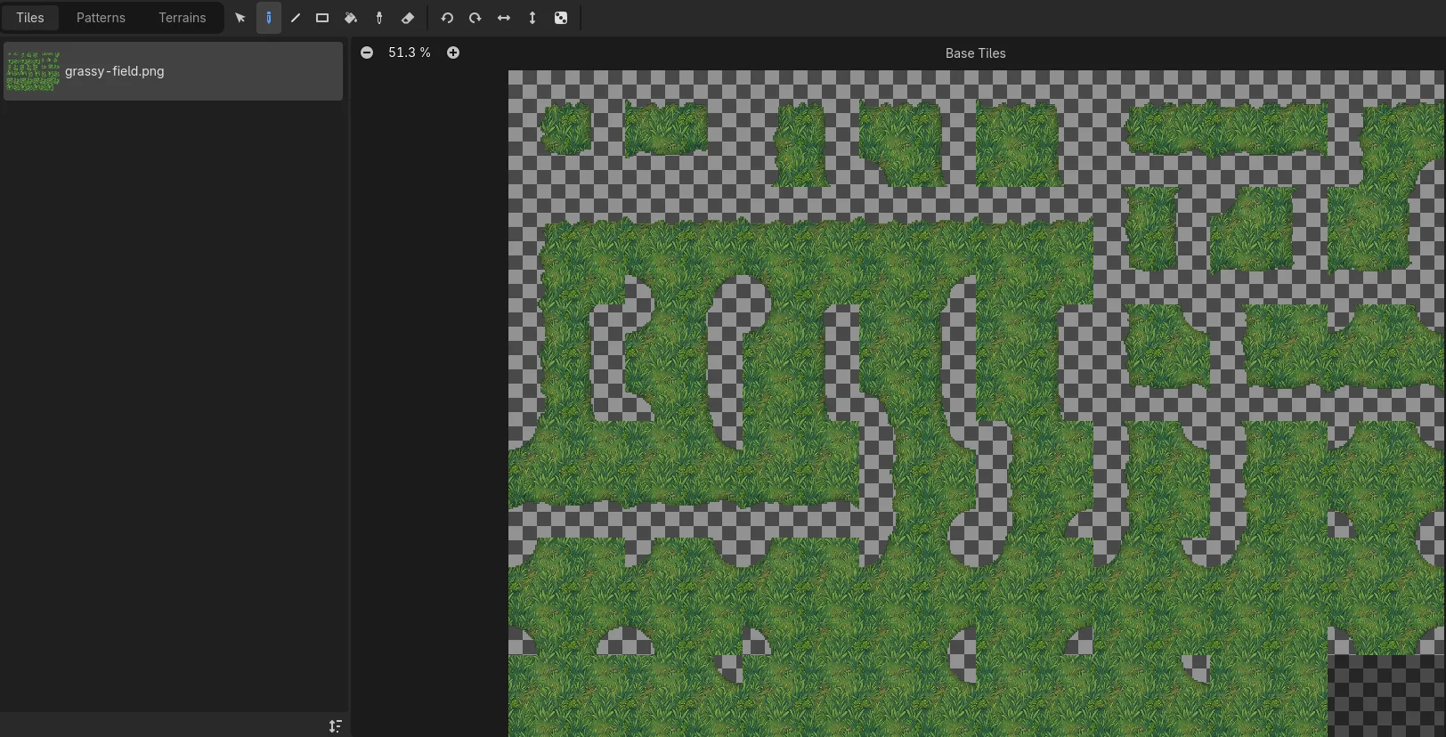 The TileSet bottom panel showing the 47-tile atlas sliced and configured