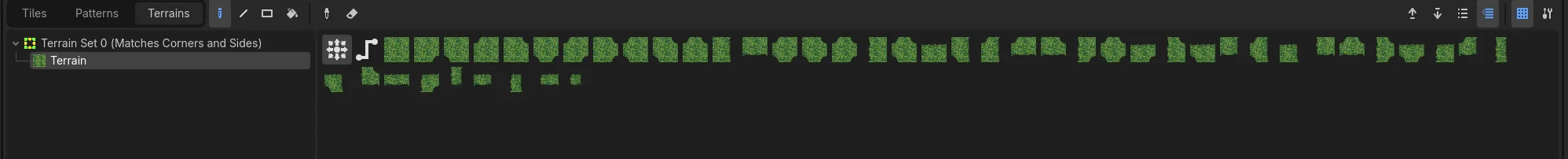 The TileMap panel's Terrains tab with the terrain selected