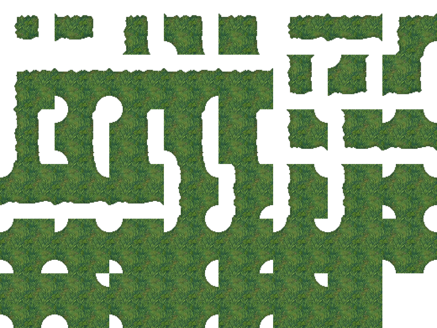 The 47-tile blob spritesheet of a grass tileset generated by Tilewise